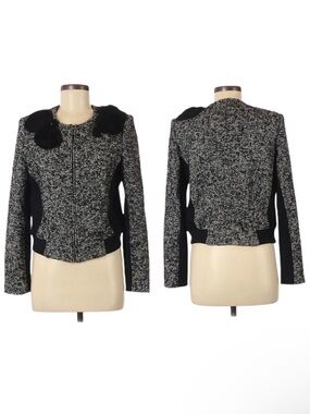 CACHE Wool Tweed 3D Floral Embellished Blazer Zip Jacket 10